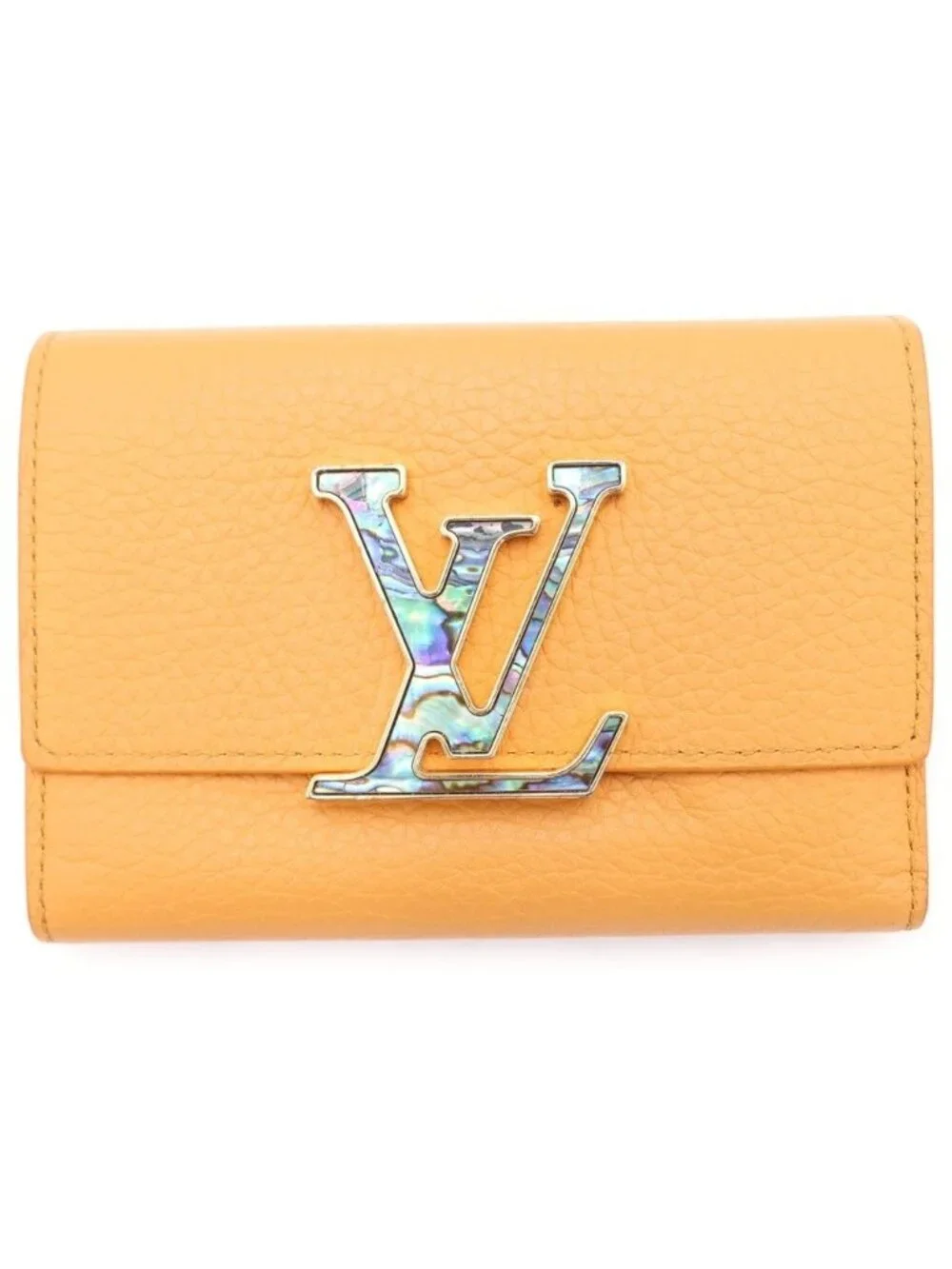 Louis Vuitton Portefeuille Capucines Compact Wallet Trifold Leather Saffron